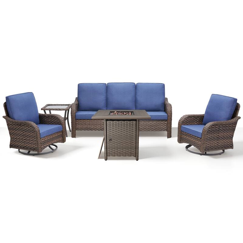 Pocassy Patio Sofa Swivel Chair with Fire Table Funiture