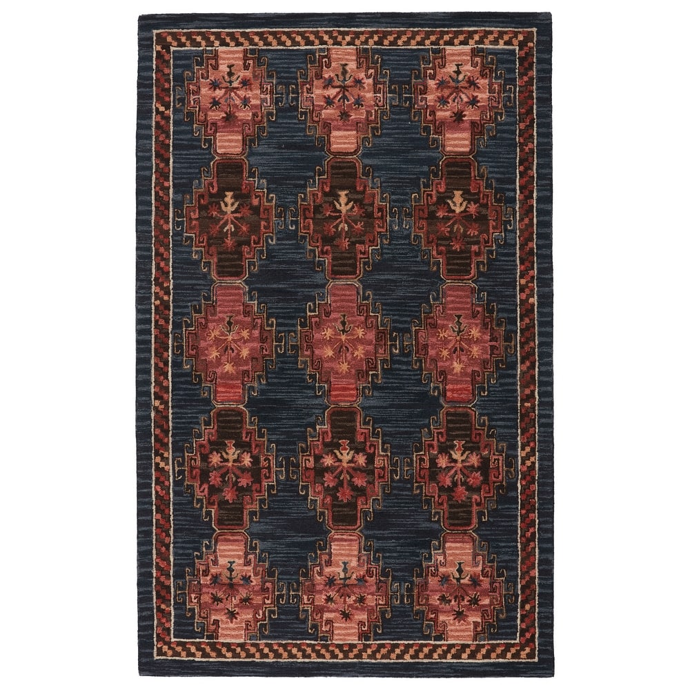 Kyoto Handmade Tribal Dark Blue/ Pink Area Rug