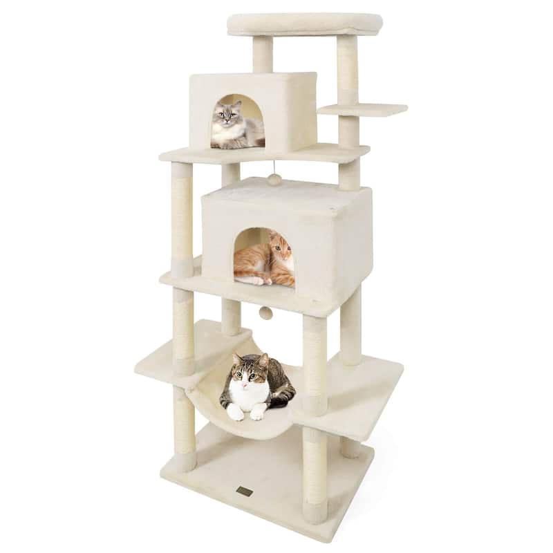 Costway 70” Large Cat Tree for Indoor Cats with Plush Top Perch, Dual - See Details - Beige