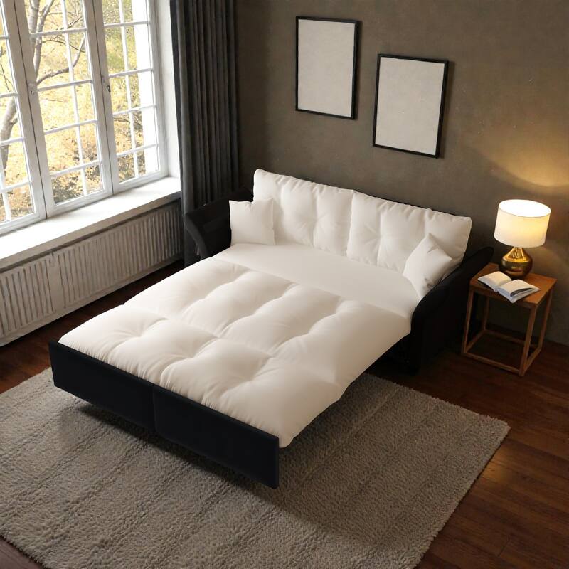 74.8 Inch Queen Pull Out Sofa Bed, 3 in 1 Convertible Velvet Sleeper Loveseat with Tufted Cushions