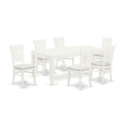 7-Piece Dining Set - Linen White Table & Chairs - Wood Dining Room Set - Kitchen Table Set for 6 - 84