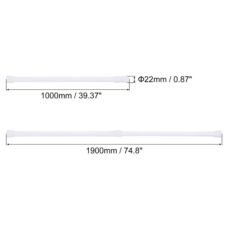 Tension Curtain Rod, Adjustable, 0.79" Dia White