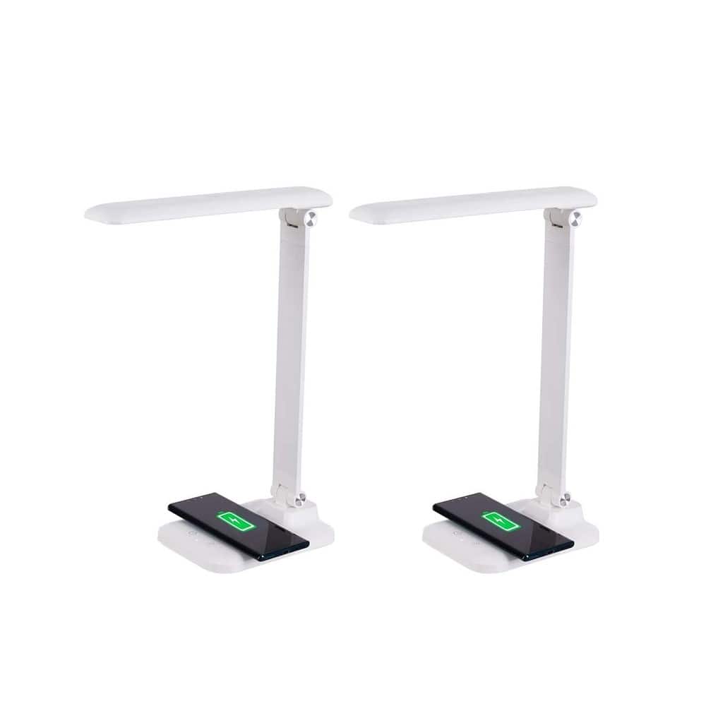 Brilli 15"H LED Desk Lamp (Set of 2) Matte White Finish with Qi Wireless Charging