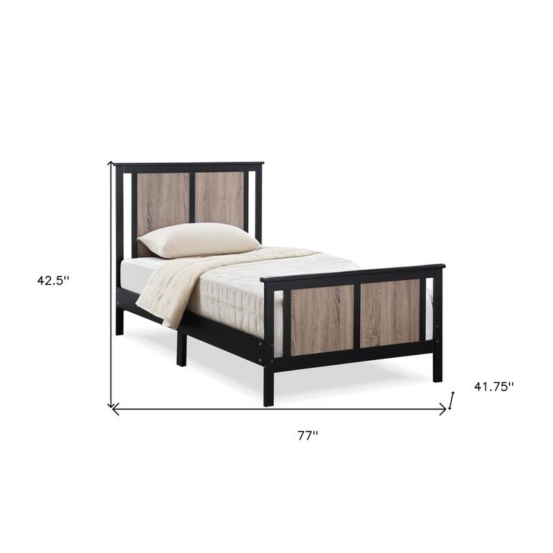 HomeRoots Black And Walnut Reversible Solid Wood Twin Bed Frame