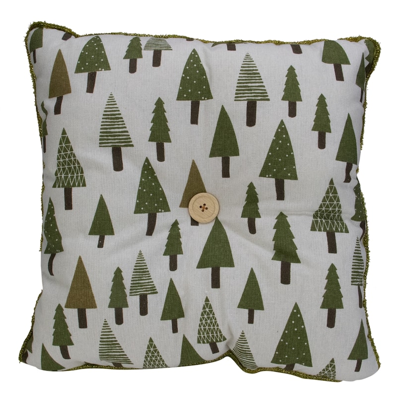15" Forest Green Woodland Trees Square Christmas Throw Pillow