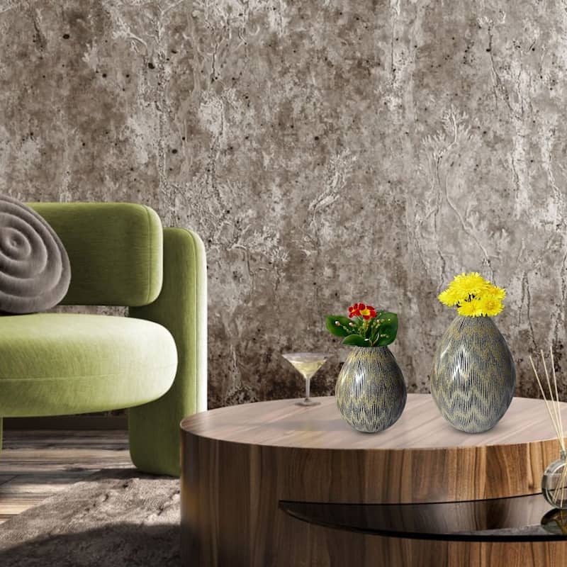 Aria Home Bronze Handblown Glass Set of 2 Modern Decorative Table Vases