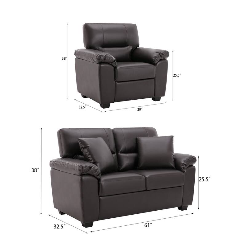 Morden Fort Upholstered Living Room Set, 2 Pieces - Faux Leather chair, Loveseat