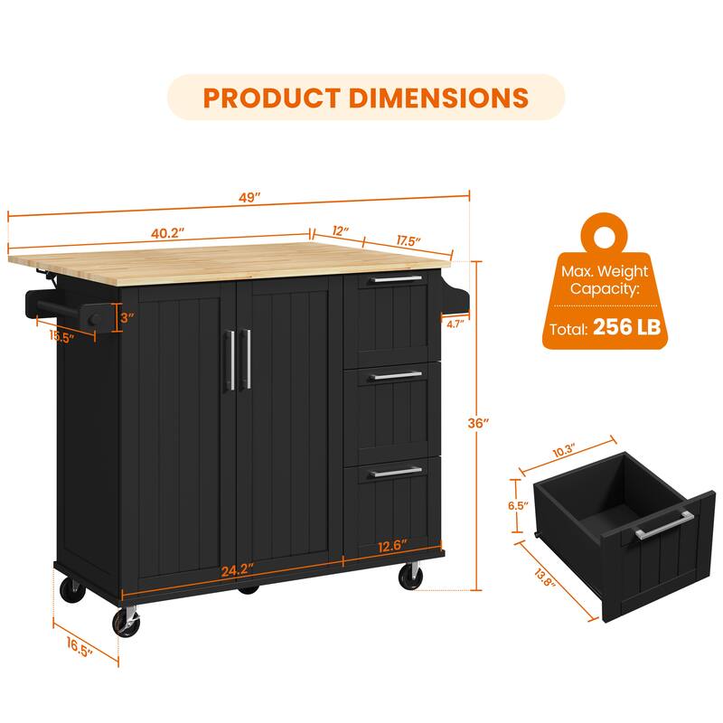 Yaheetech Rolling Kitchen Island Cart with Storage Cabinet and Drawers - N/A