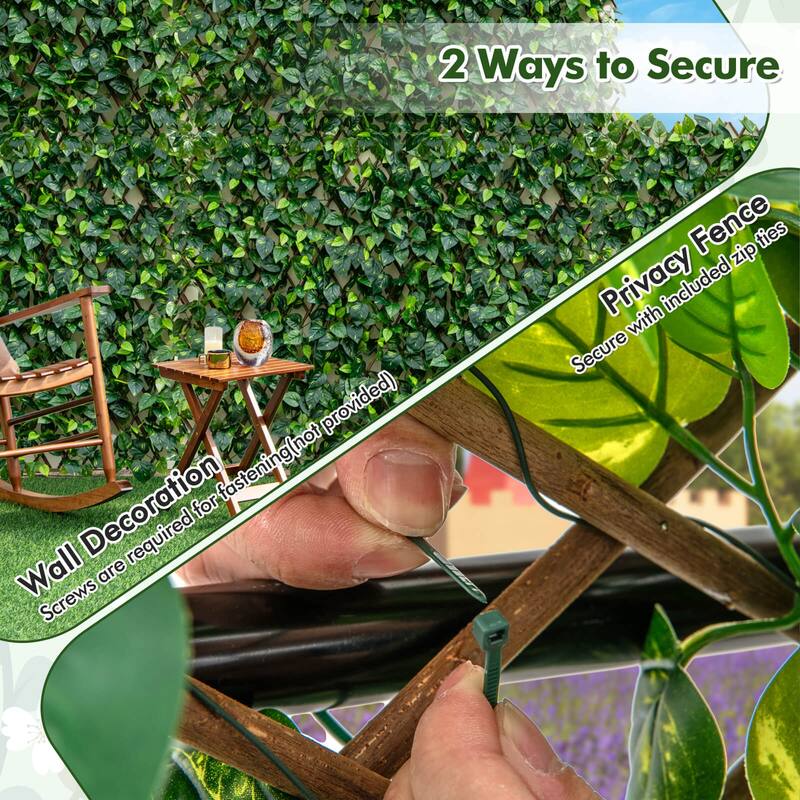 Gymax 2PCS Expandable Fence Privacy Screen Decorative Faux Ivy Fencing