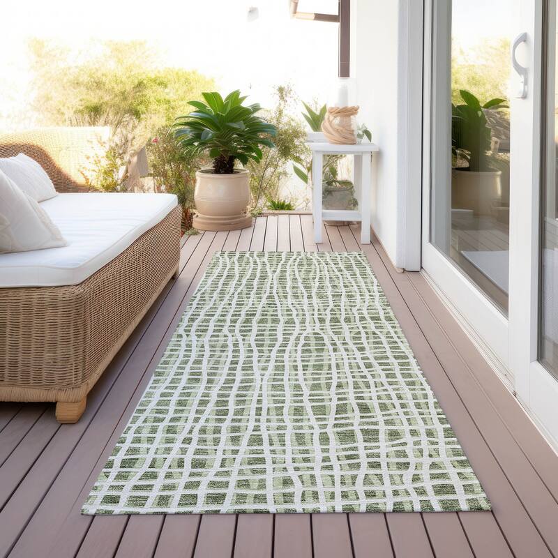 Machine Washable Indoor/ Outdoor Chantille Modern Abstract Rug - Green - 2'3" x 7'6"