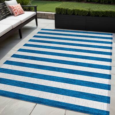 Rana Stripe Weather Resistant Blended Style Outdoor Rug
