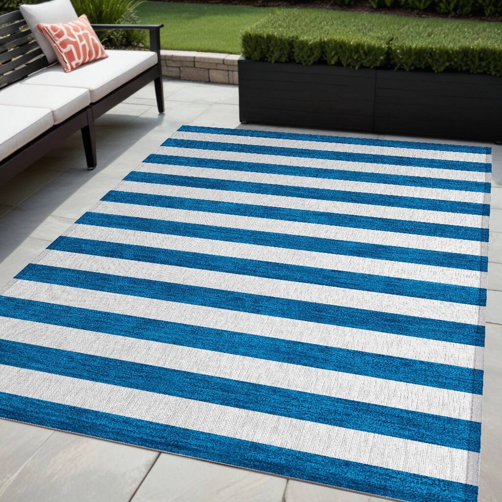 Rana Stripe Weather Resistant Blended Style Outdoor Rug