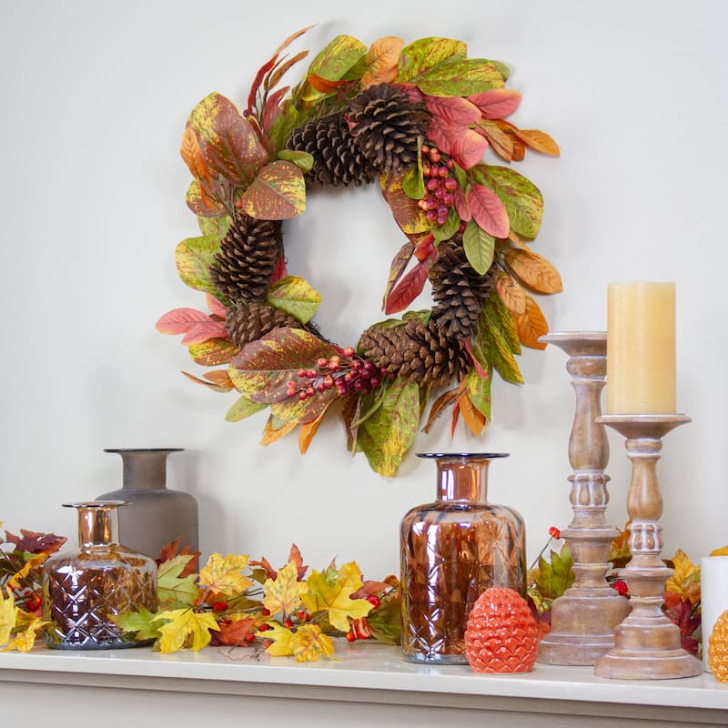 Leaves Berries Twig Artificial Thanksgiving Wreath - 26-Inch, Unlit