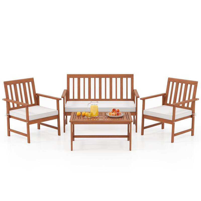 Gymax 4-Piece Acacia Wood Patio Conversation Set Outdoor Furniture Set