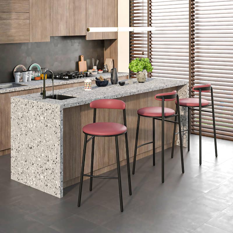 Upholstered Leather Bar Stool Accent Kitchen Chair Lume Collection Set of 2