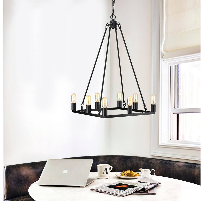 Matte Black 8-Light Suspended Square Frame Chandelier