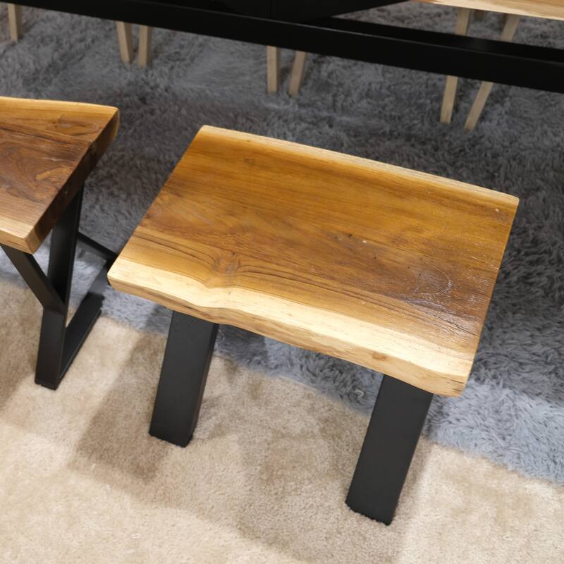 Greenage Pieced Teak Rectangle Bench Rustic Metal Seating Chair
