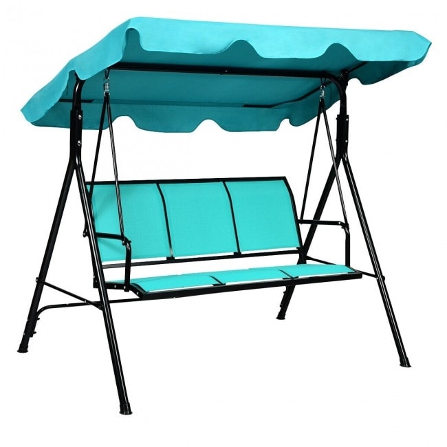 Outdoor Patio 3 Person Porch Swing Bench Chair with Canopy-Blue - 67 inch x 43.5 inch x 60.5 inch (L x W x H)