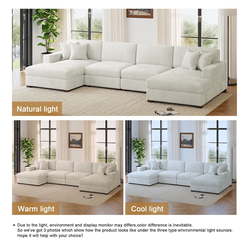 Modern Upholstered Chenille Modular Sectional Sofa with 2 Chaise