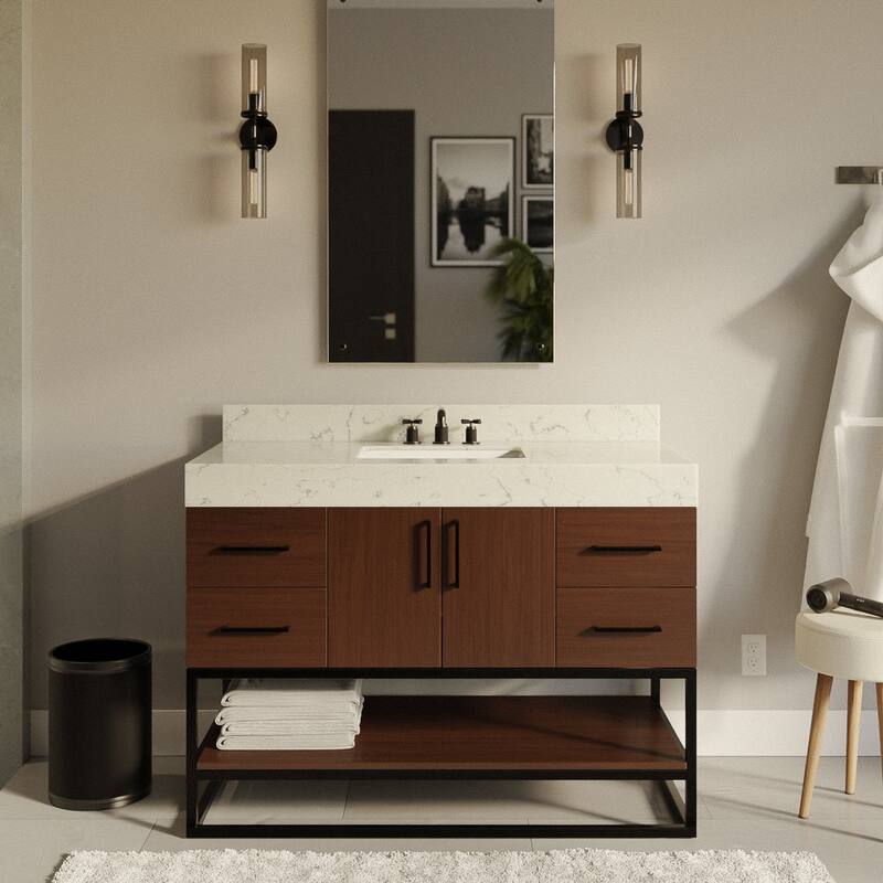 KitchenBathCollection Ellis 48" Bathroom Vanity with Engineered Marble Top - Walnut