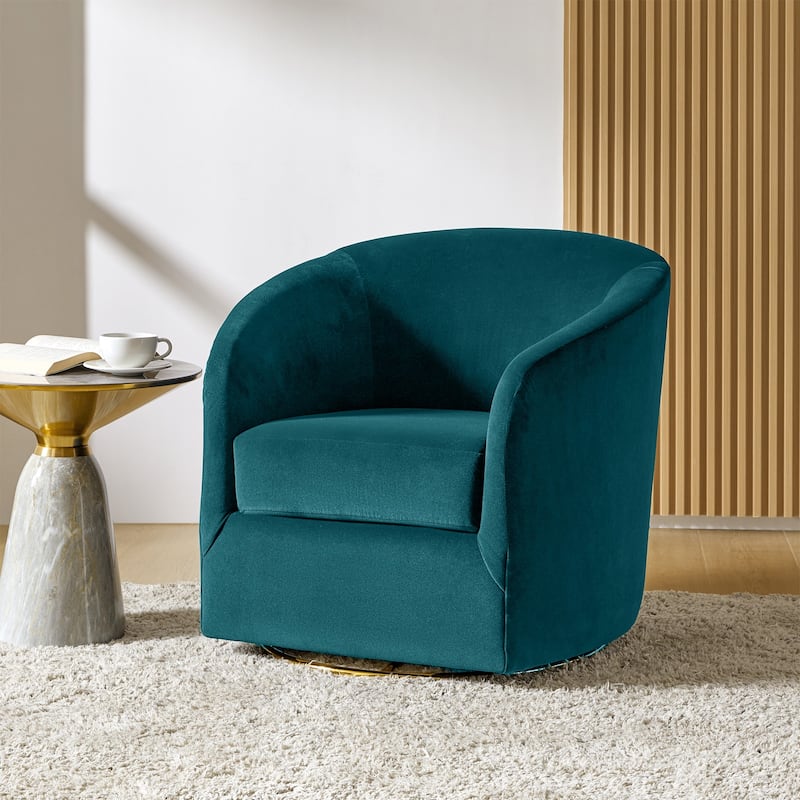 Eleuterio Modern Velvet Curved Swivel Accent Barrel Chair with Metal Base by HULALA HOME