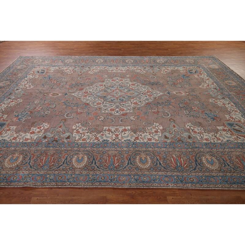 Grey Tabriz Persian Vintage Area Rug Hand-Knotted Wool Carpet - 9'3" x 12'8"