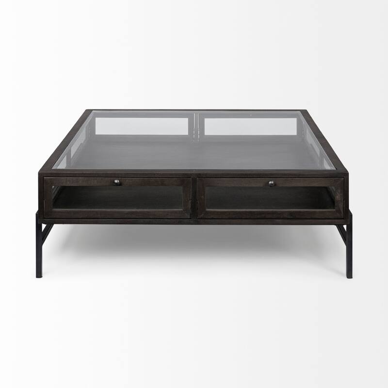 Arelius Light Brown Solid Wood w/ Black Iron Base Square Display Coffee Table