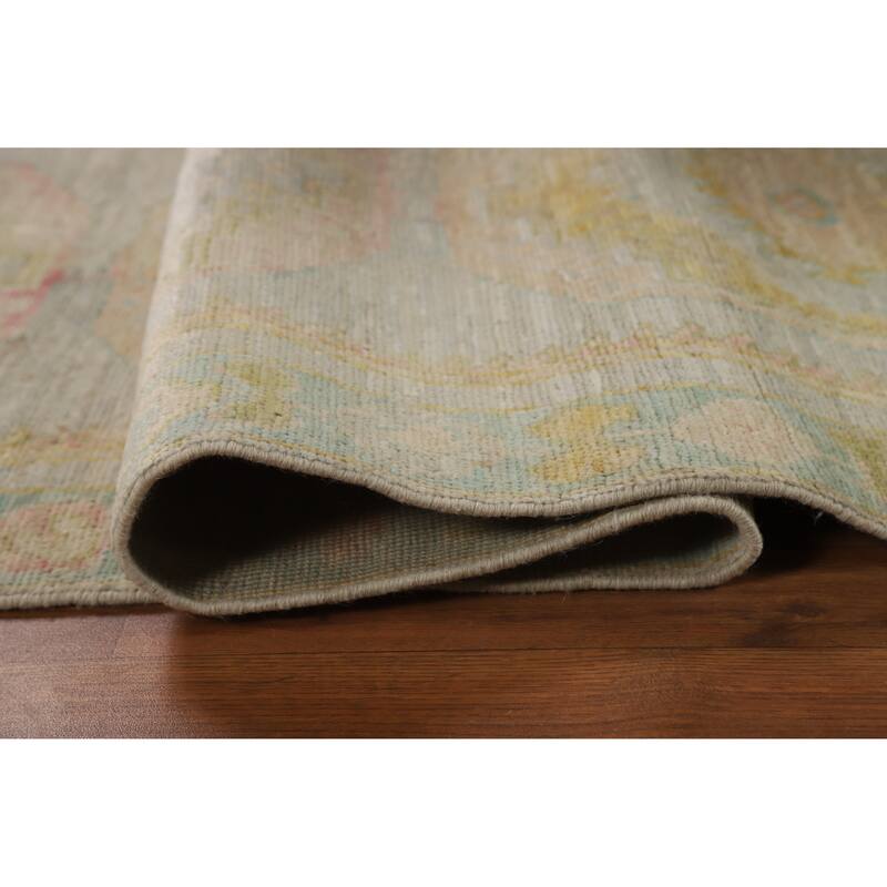 Hand Knotted Oriental 100% Wool Carpet Transitional Geometric Navy Blue & Blues Oushak Runner Rug - 11' 6'' X 2' 9''