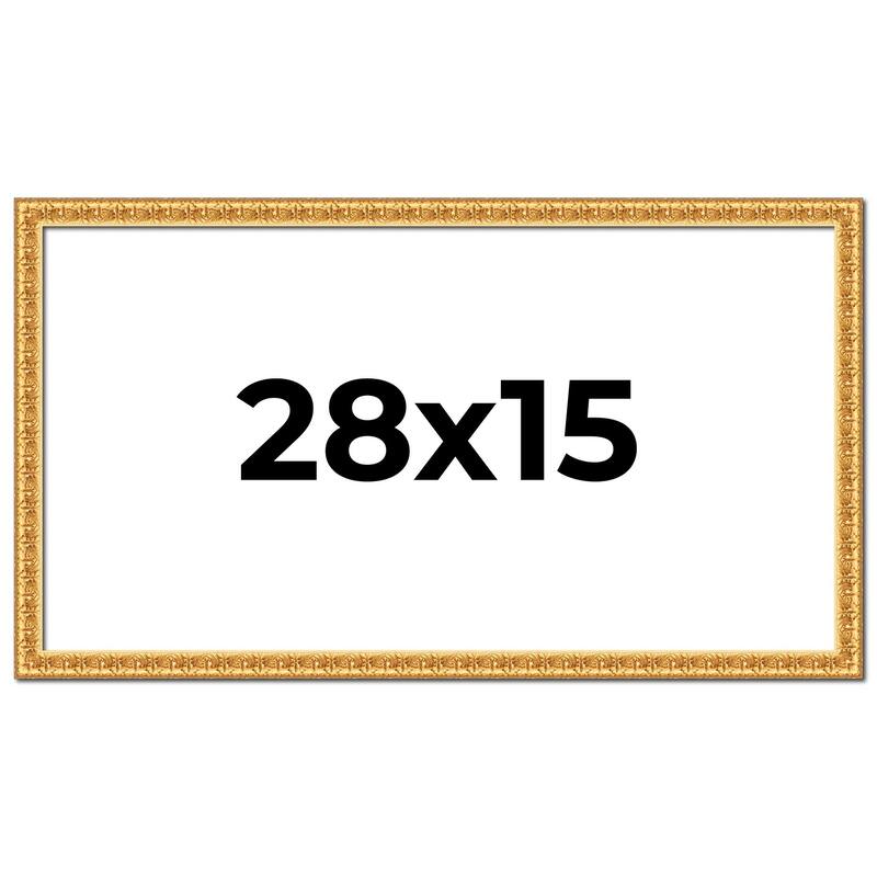 28x15 Frame Gold Real Wood Picture Frame Width 1 inches | Interior