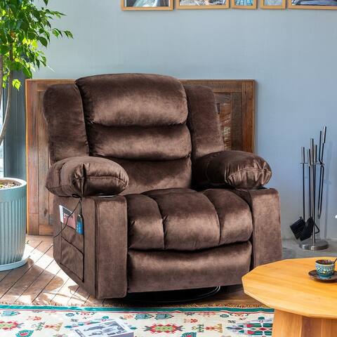 Velvet Swivel Manual Recliner Chair with Heating and 8-point Massage