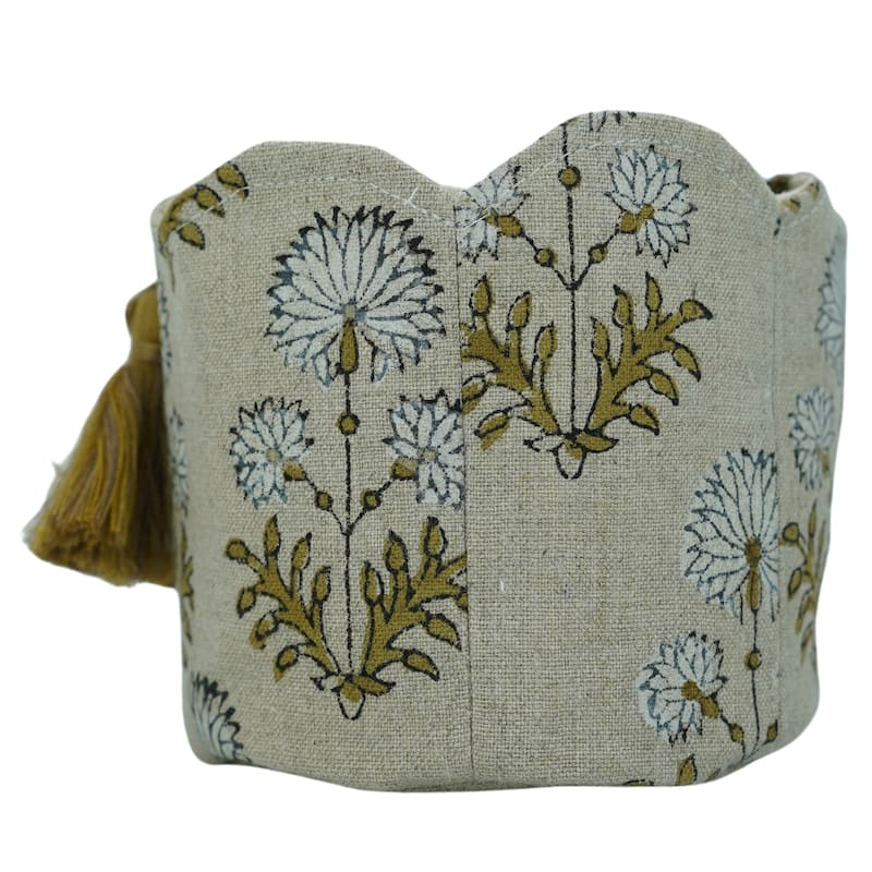 Fabdivine Handmade Floral Room Décor Nursery Storage Basket - Rishi- Green, White - 10"X7"