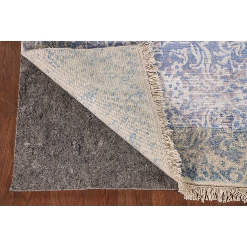 Blue Abstract Modern Accent Rug Handmade Wool Carpet - 2'8"x 5'0"