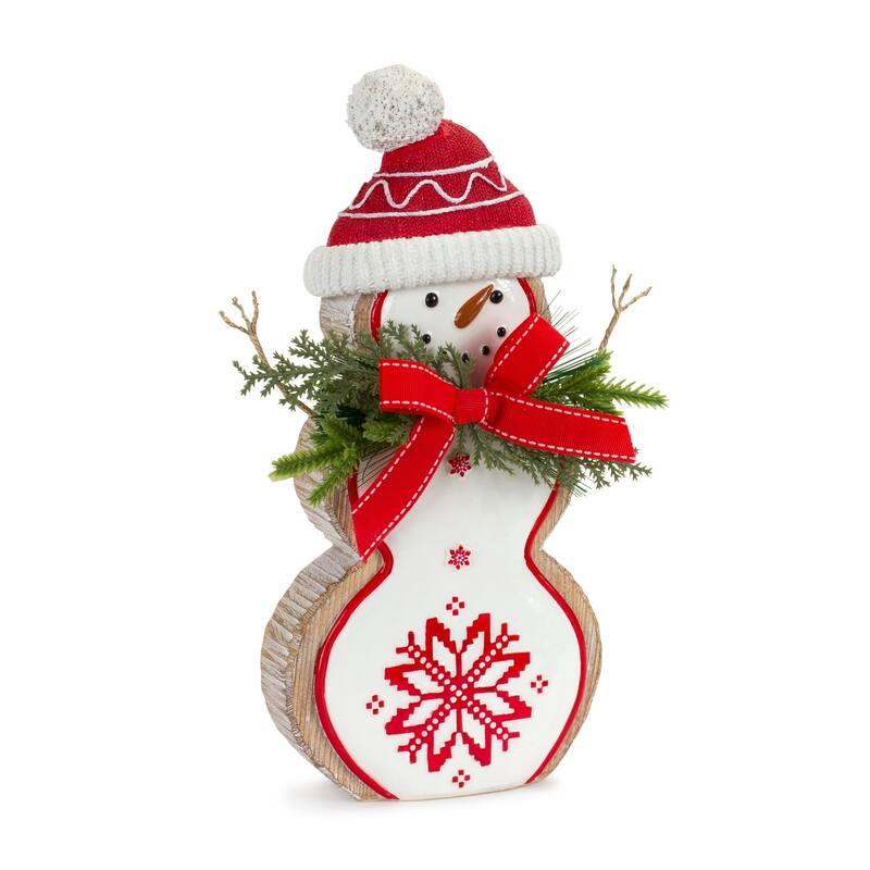 Set of 2 Snowman with Pine and Bow Christmas Tabletop Figurines 10.25"