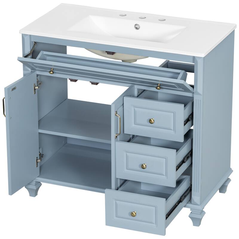 Solid Wood Frame Bathroom Vanity Cabinet, 36" Undermount Ceramic Sink Bathroom Cabinet