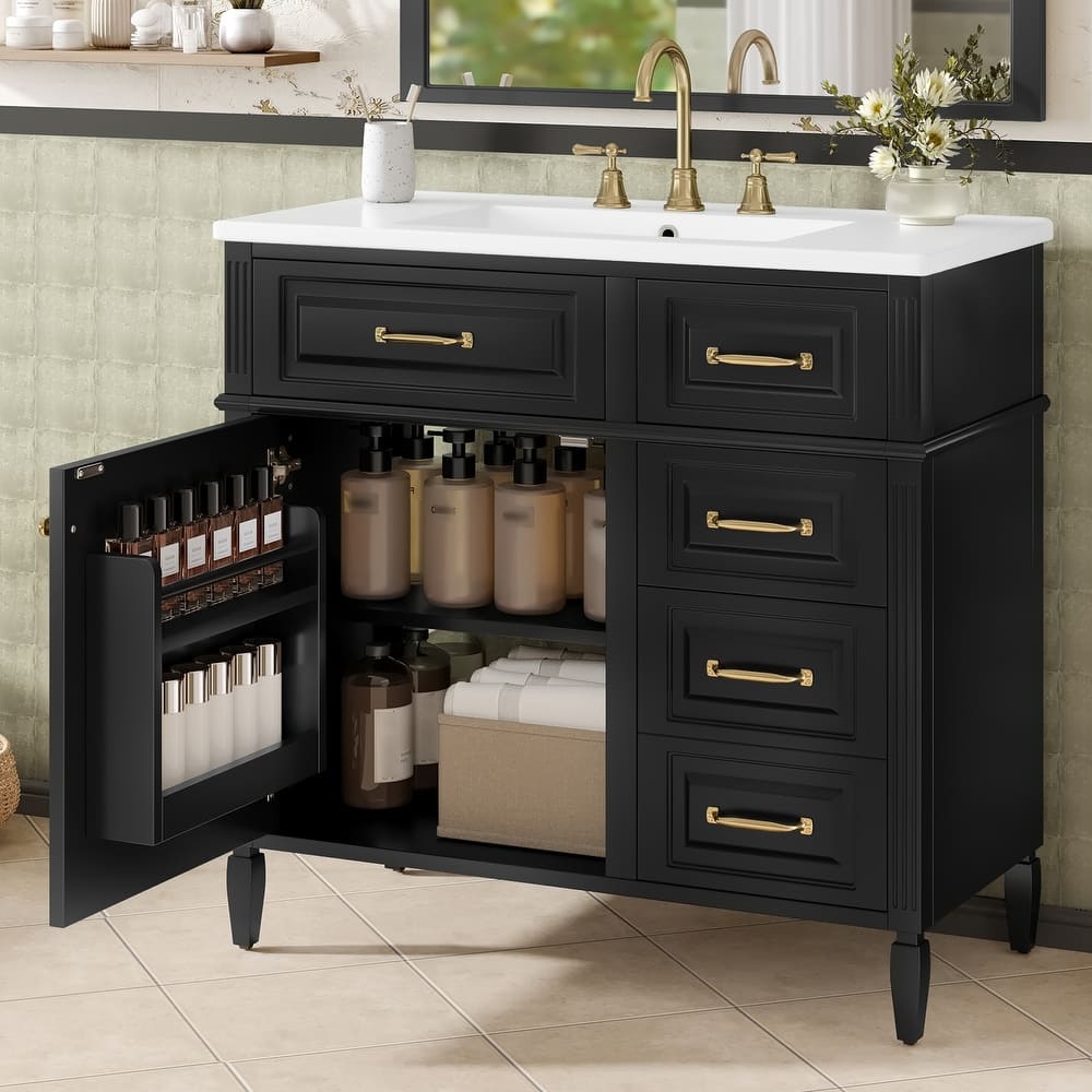 Freestanding 36 Inch Bathroom Vanity Cabinet with Ceramic Sink (Faucet Not Included)