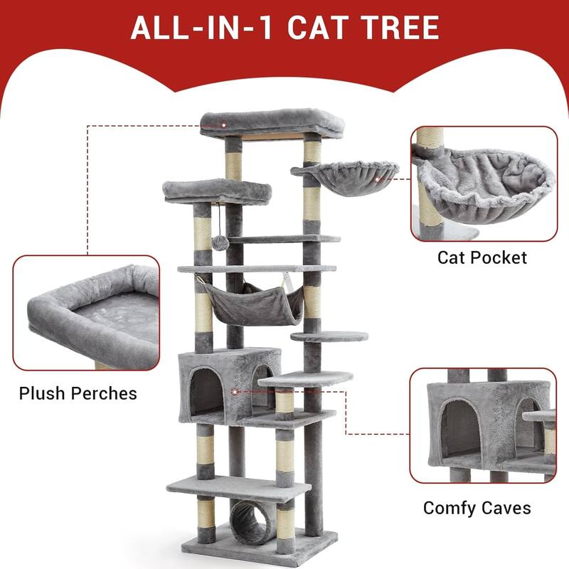 Cat Tree for Large Cats 67 Inches,Multi-Level Cat Tower with Scratching Posts