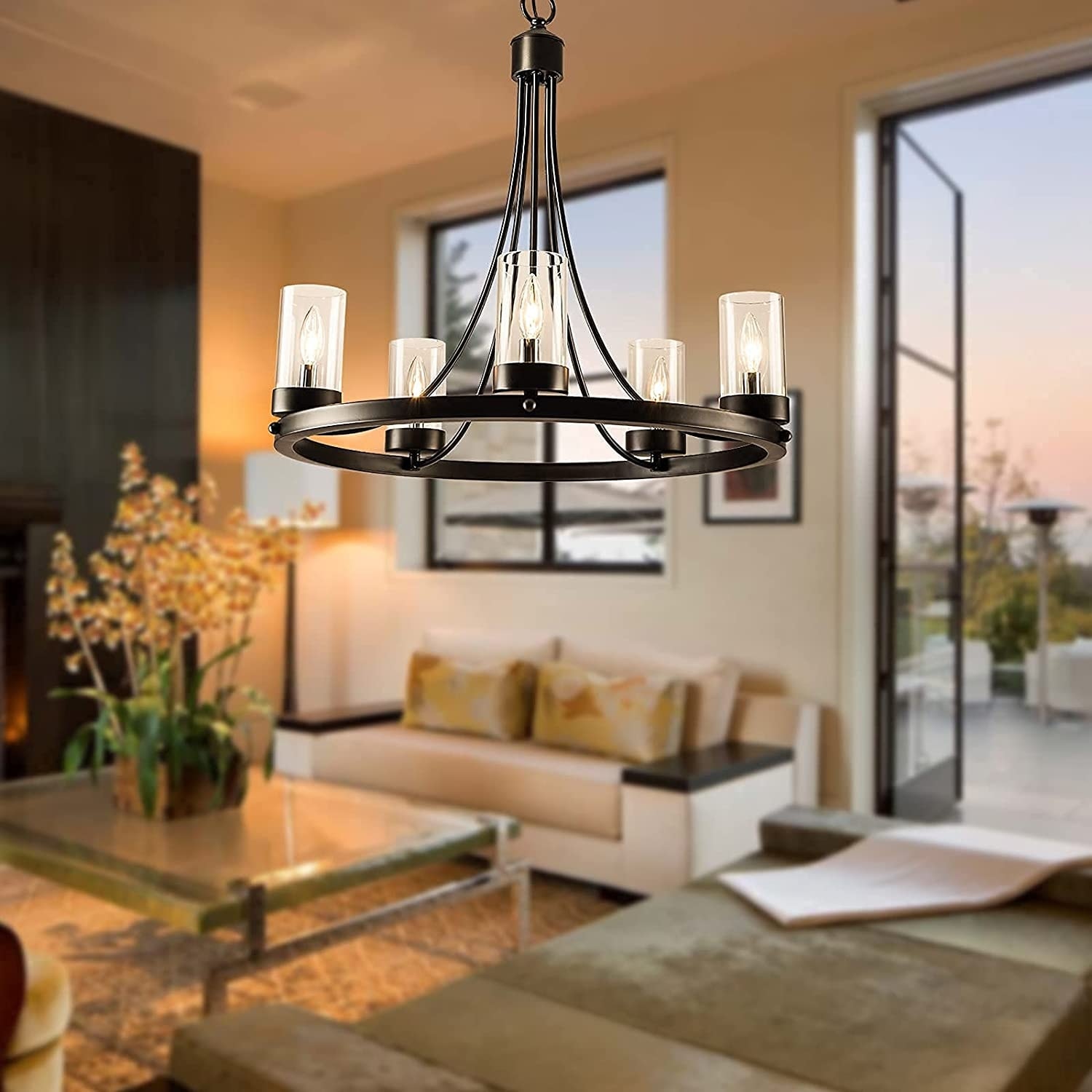5 light wagon wheel chandelier outlet