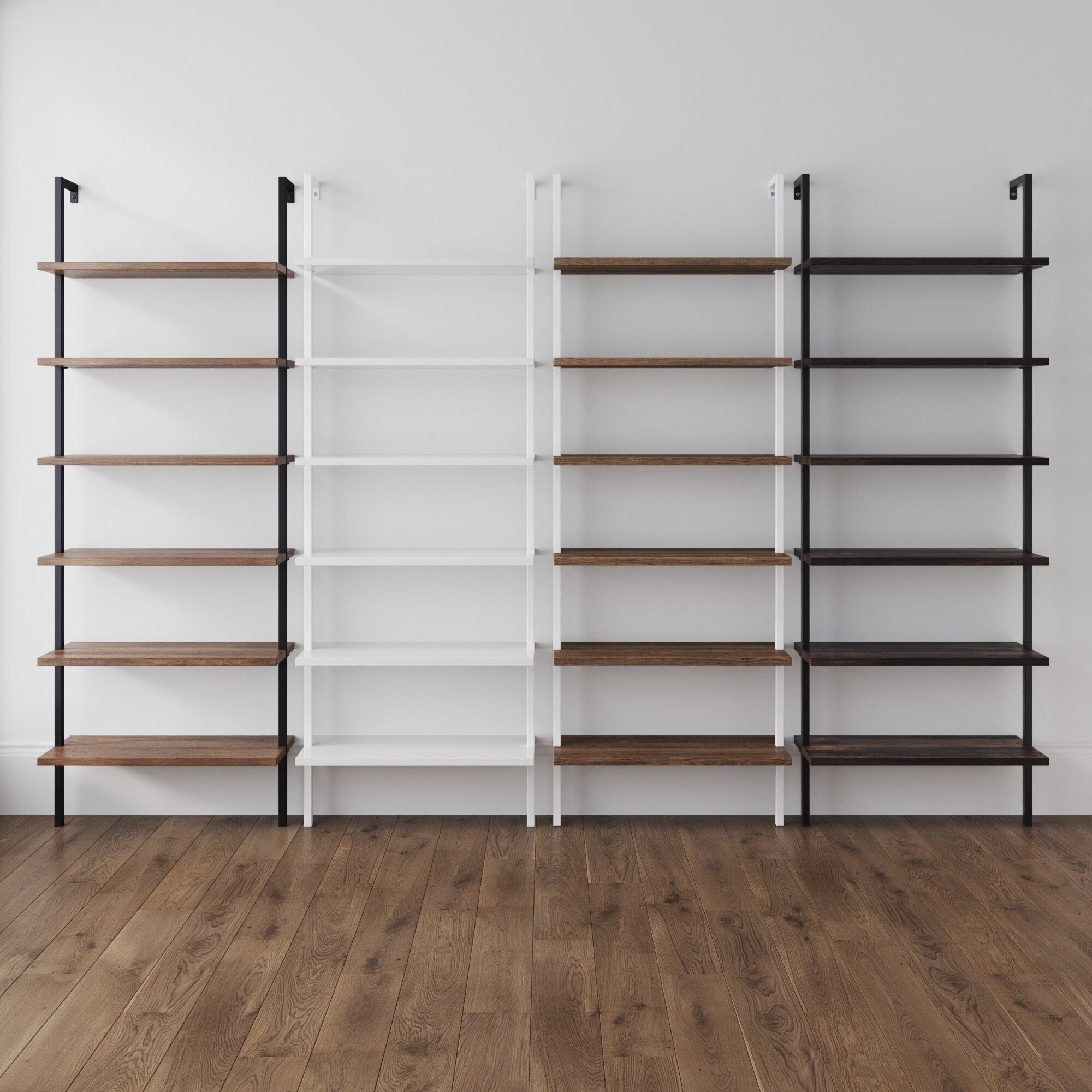 Nathan James Theo 6-Shelf Tall Bookcase Wall Mount Bookshelf Natural Wood Industrial Metal Frame Reclaimed Oak/Black