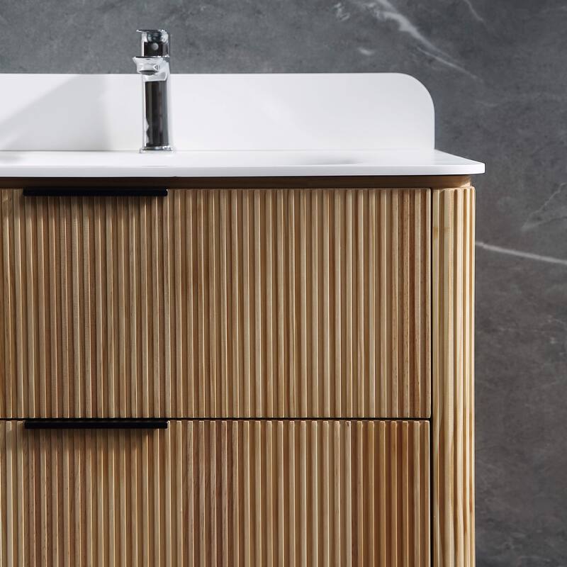 Modland 60" Natural Reeded Oak Wall-Mounted Double Sink Bathroom Vanity with Acrylic Top