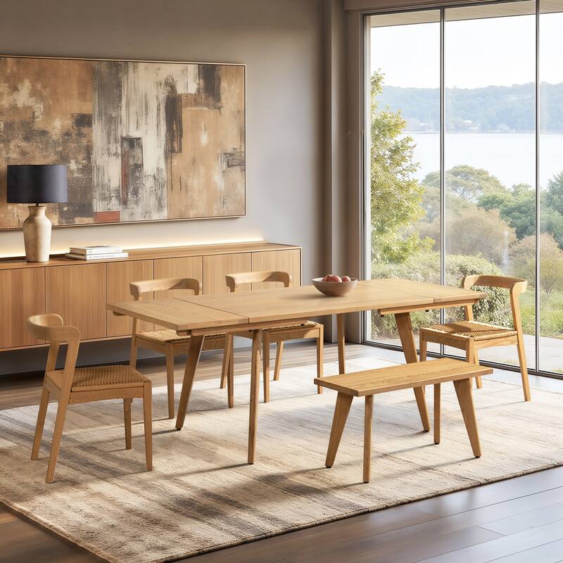 Jennifer Taylor Home Capri Solid Oak Wood Extendable Leaf Dining Set - Natural Brown - Seats 6