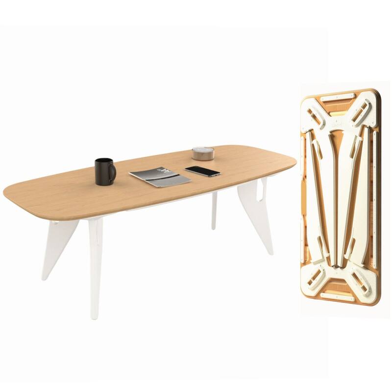 Hoek Long Coffee Table - 47.5" L x 20" W x 15" H - Birch with White Legs