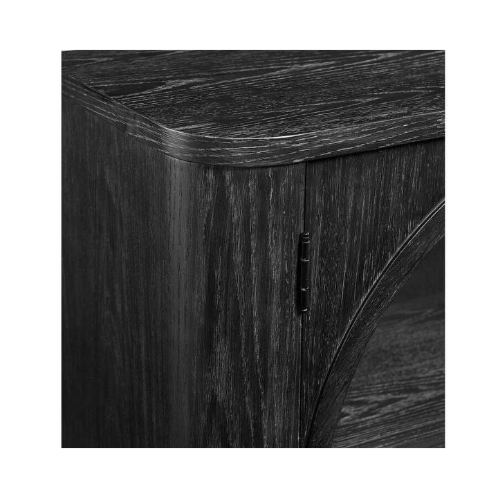 Modern, Contemporary Wood 70" Console with glass doors, TV Stand, Accent Cabinet, Fully Assembled, Black - 70"W x 32"H x 15"D