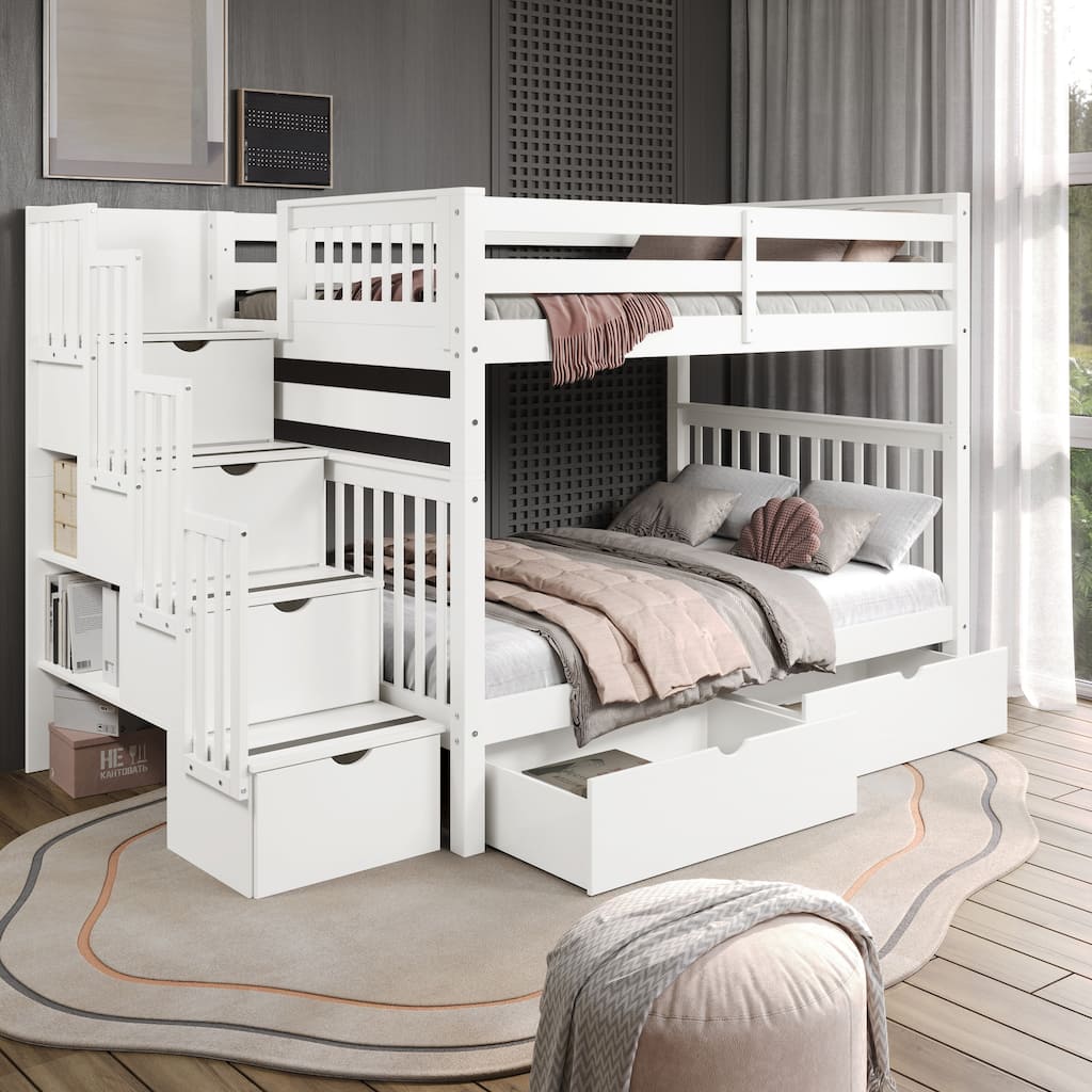 Taylor & Olive Trillium Full over Full Stairway Bunk Bed, 2 Drawers
