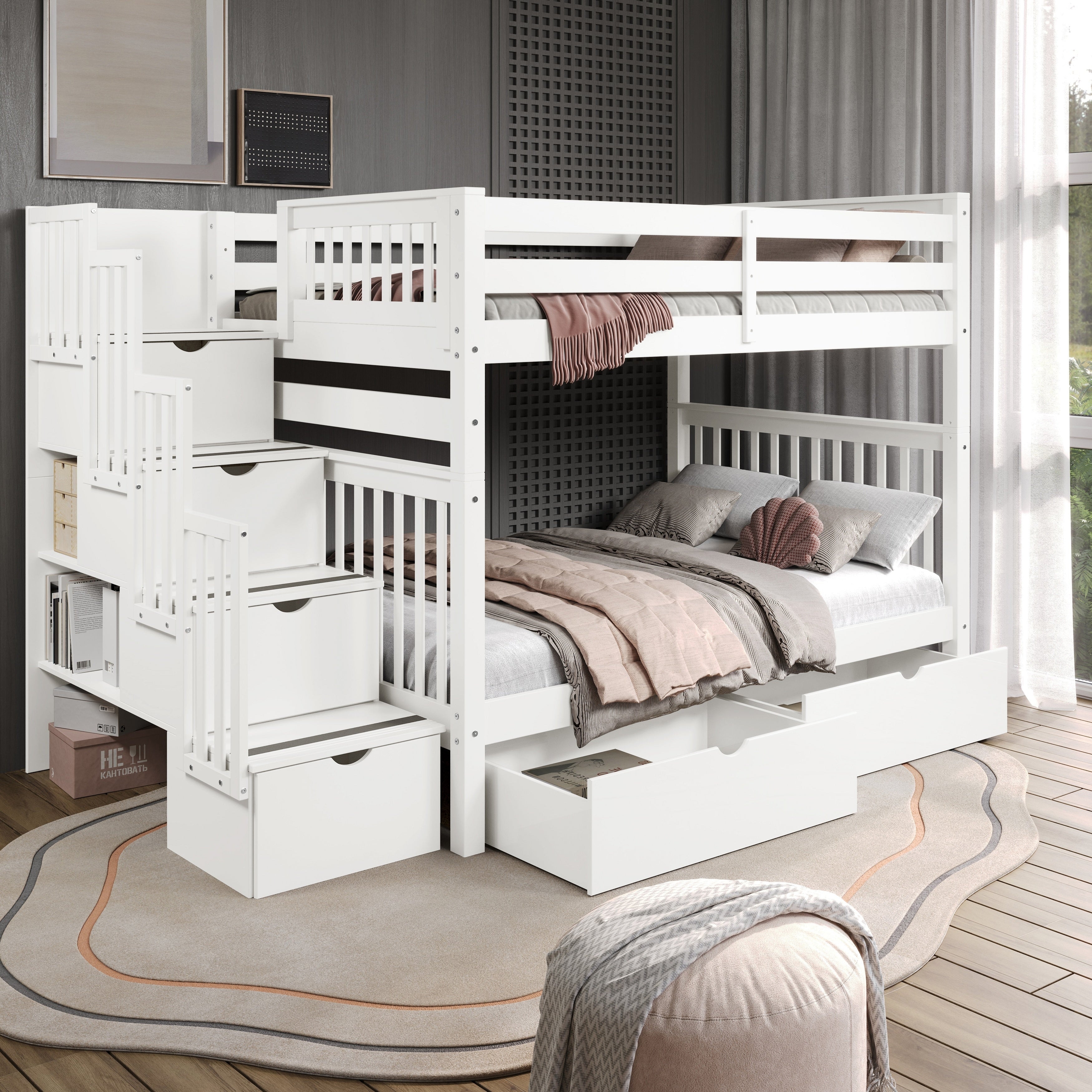 Taylor & Olive Trillium Full over Full Stairway Bunk Bed