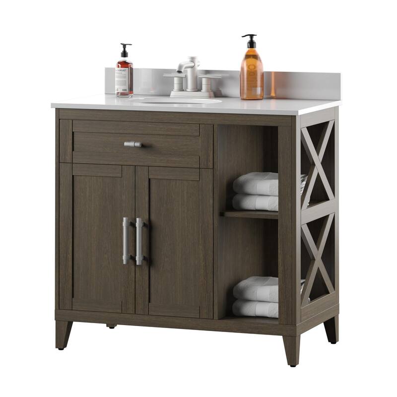 36" Bathroom Vanity with Open X Shelves