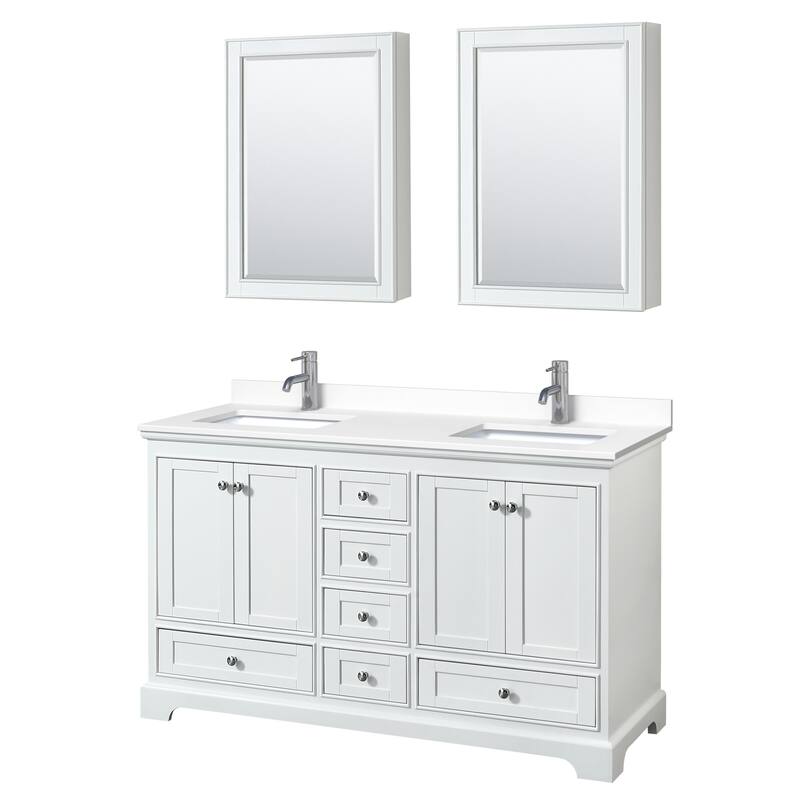 Wyndham Collection Deborah 60" Free Standing Double Basin Vanity Set - White / White Cultured Marble Top / Polished