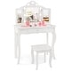 preview thumbnail 4 of 18, Kid Vanity Table Stool Set with Tri-Folding Mirror and 3-Color LED Lights - 27.5" x 13.5" x 40.5"