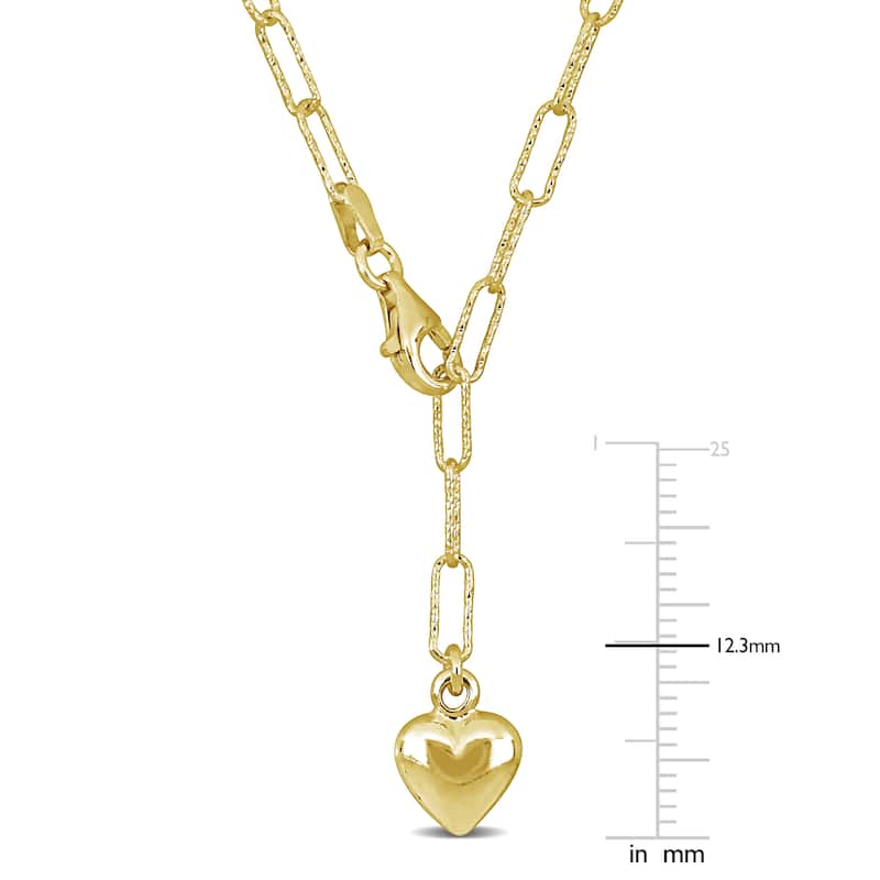 Miadora Paperclip Heart Lariat Necklace Yellow Silver