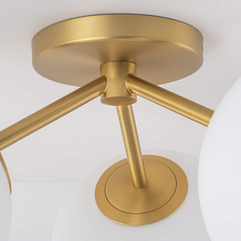 Modern 3-Light 18" W Semi Flush Mount With Opal Glass Shade