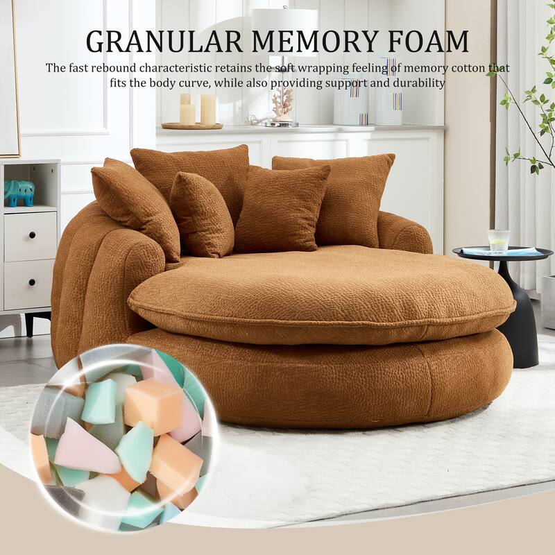 Oversized Oval Upholstered Bean Bag Sofa, Lazy Sofa with 3 Large Pillows and 2 Small Pillows, Wrap Around Backrest